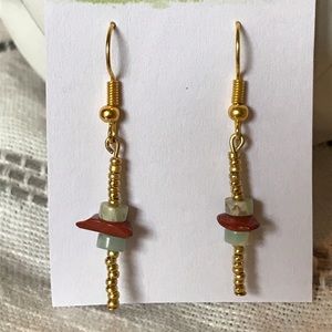 Handmade, Gold stacked stone earrings
